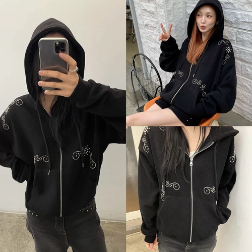 国内现货 polysooem 25秋冬新款 宋雨琦同款铆钉连帽卫衣外套女