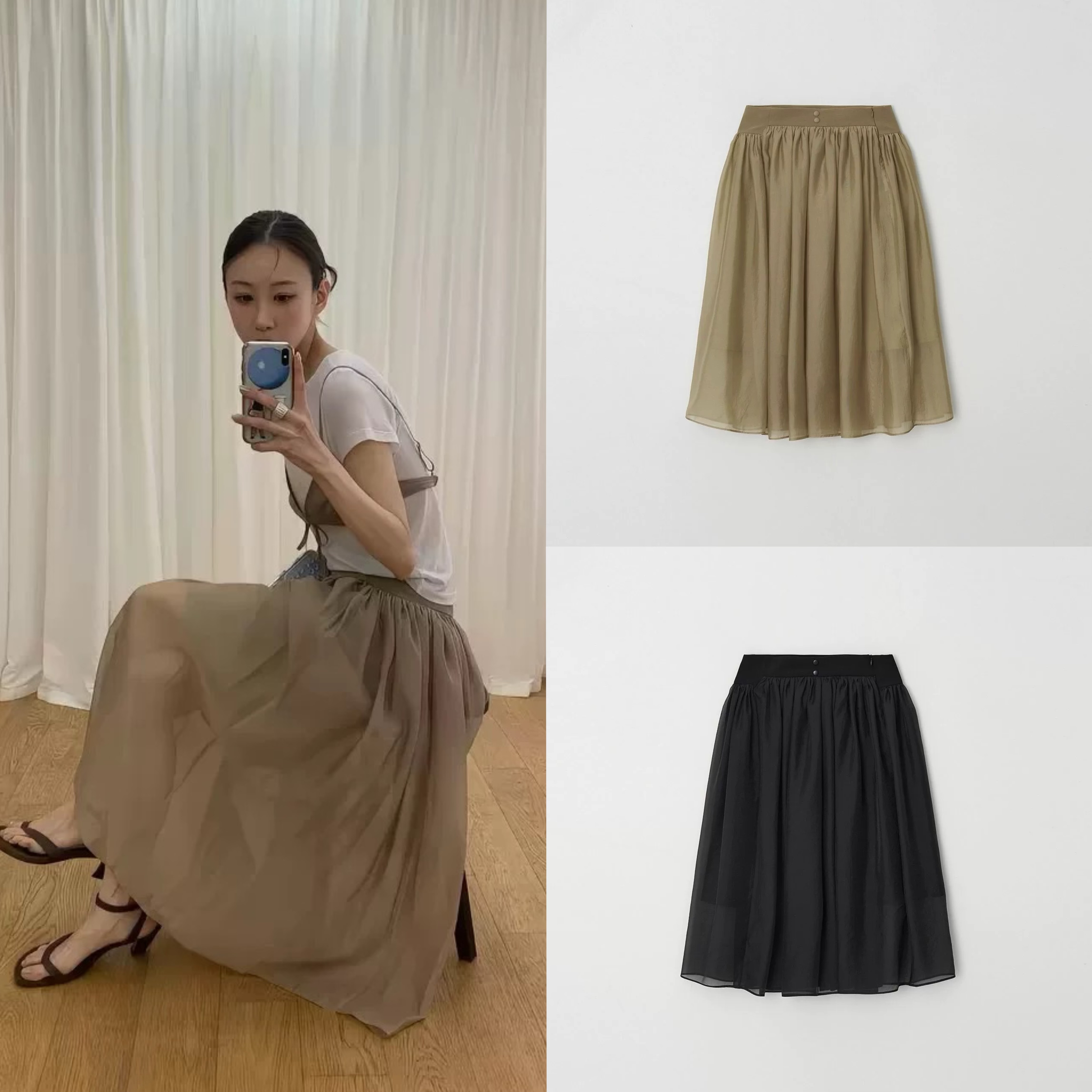 买手店 atelier edition 2026夏季新款 甜美高腰垂感纱纱半身裙女图片