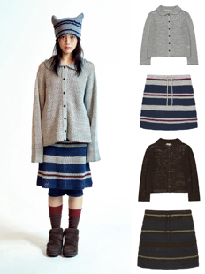 韩国采购 coyseio 26春夏新款 复古娃娃领拼色条纹针织衫半身短裙