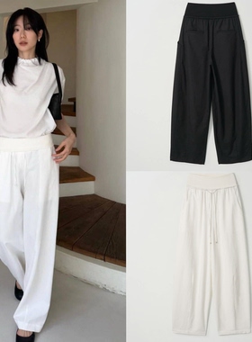 韩国买手店 moia 26夏新款 宽松显瘦系带休闲长裤围巾领半袖衬衫