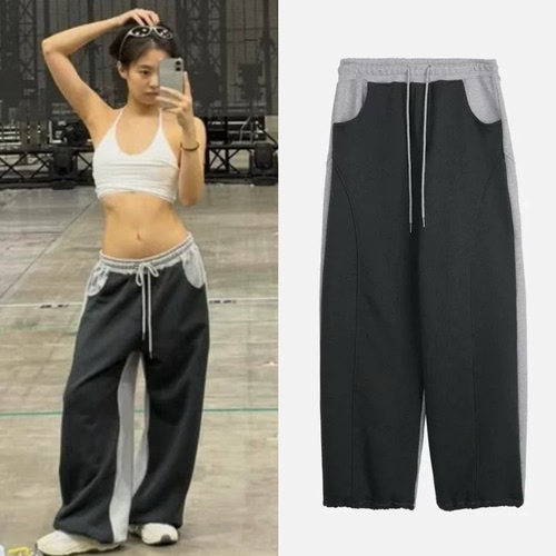 Jennie金智妮同款 cerric 拼接撞色宽松抽绳松紧休闲卫裤长裤女