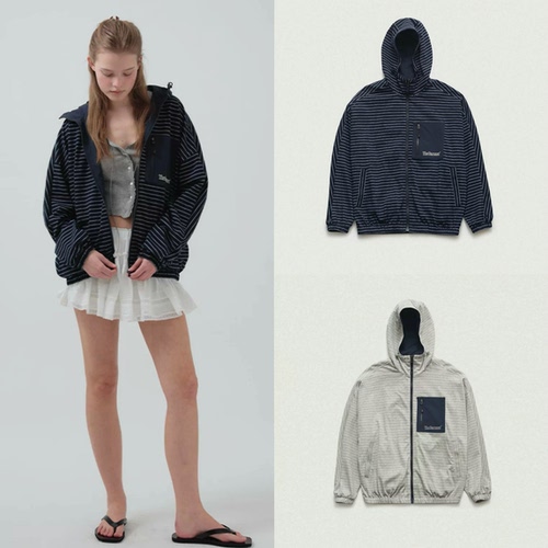 买手店 the Barnnet 26秋季新款 八奶复古条纹拉链连帽卫衣外套女