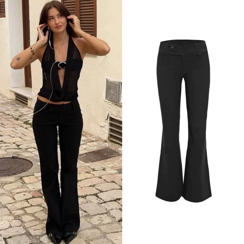 买手店 Tiger mist 26夏季新款 黑色低腰修身微喇长裤休闲长裤女