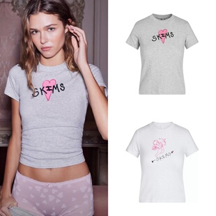现货 SKIMS 26新款 情人节限定圆领修身显瘦爱心印花短袖T恤上衣