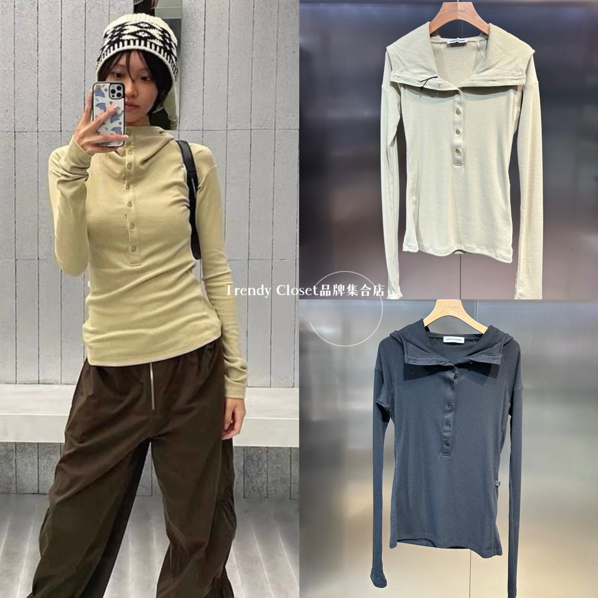 买手店现货 LOW CLASSIC 2024新款 BUTTON UP 系扣连帽上衣女