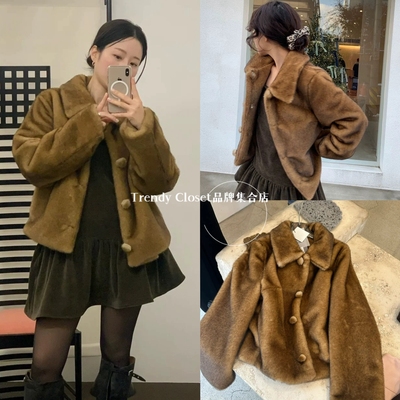 现货 atelier edition 25冬季新款 甜美减龄翻领短款环保皮草外套