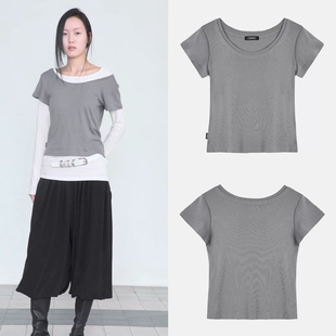 买手店 CERRIC 26春夏新款 微透叠穿大领口叠穿大领口短袖T恤女