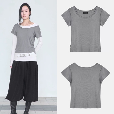 买手店 CERRIC 26春夏新款 微透叠穿大领口叠穿大领口短袖T恤女