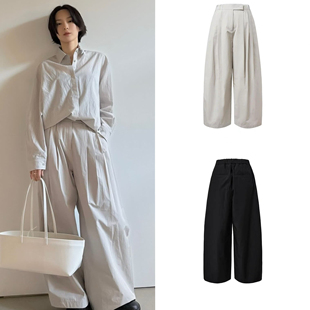 现货 amomento 25春季新款 褶皱垂感松紧腰直筒休闲阔腿裤长裤女