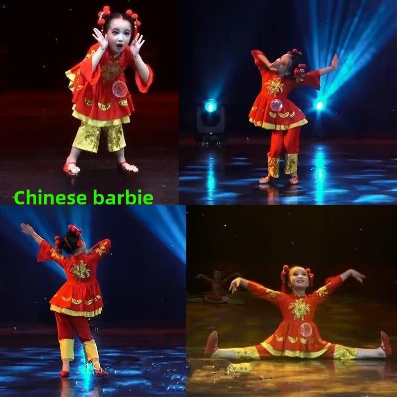 中国芭比娃娃儿童服装和女孩舞蹈中国风格梦娃桃李杯表演服装节日