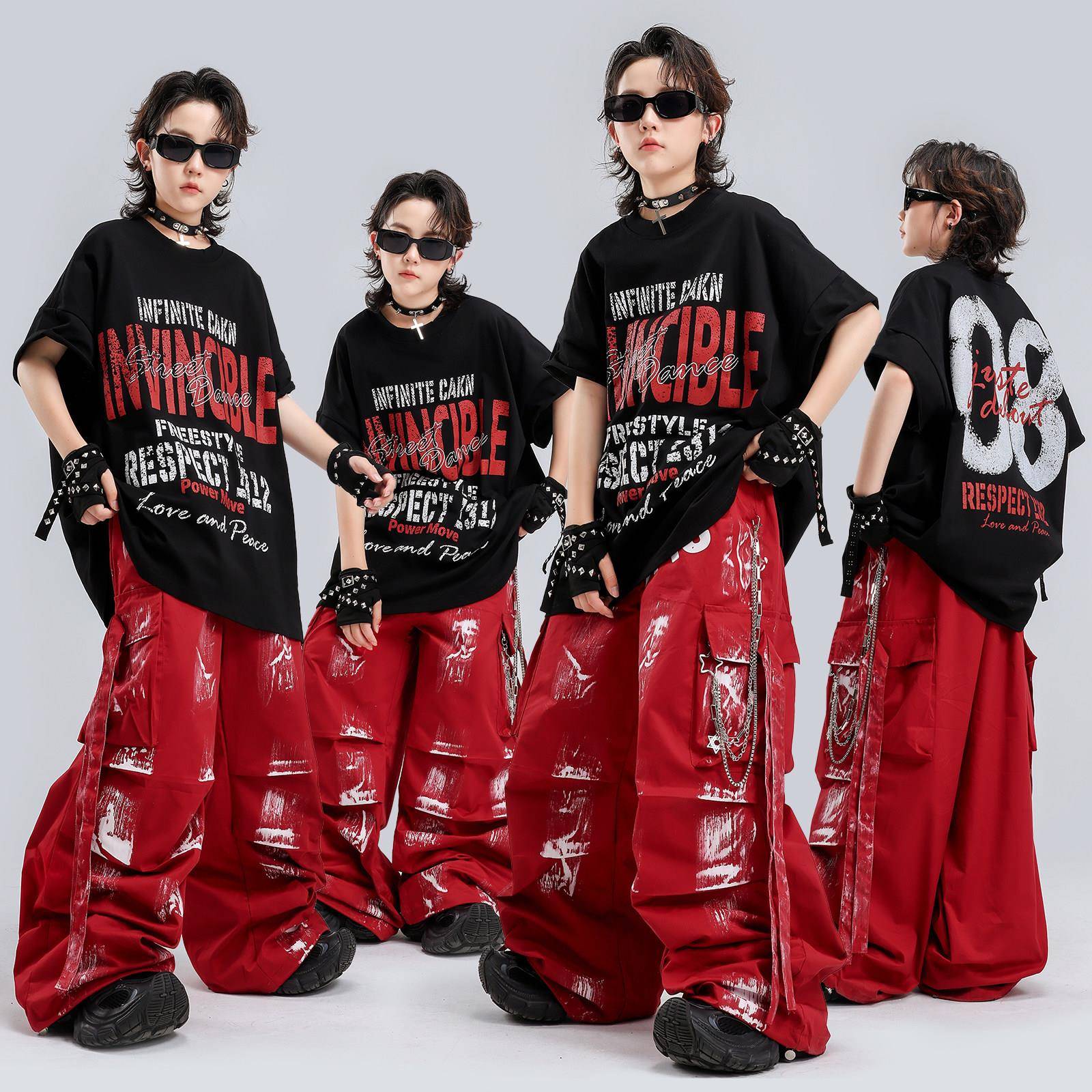 街舞儿童潮服男童嘻哈套装酷帅幼儿hiphop演出服女童爵士舞服装夏