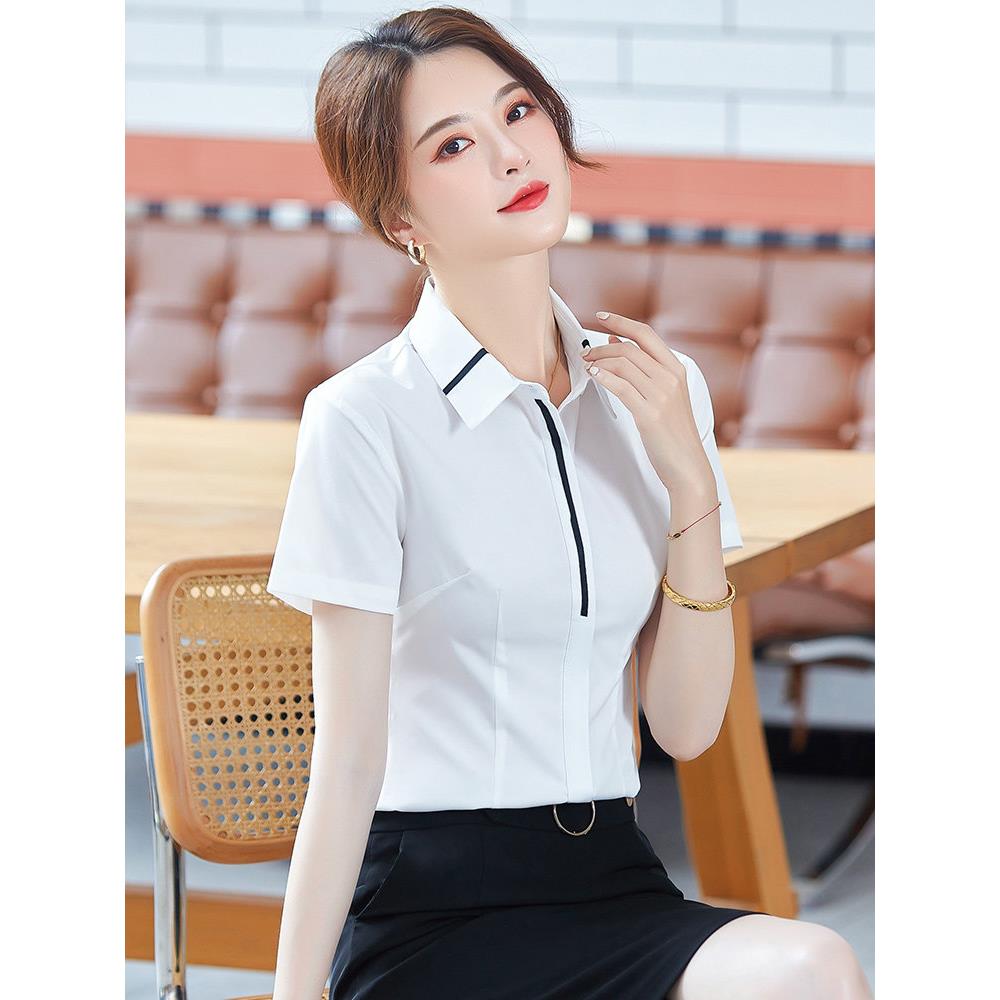 职业衬衫女式短袖2025夏季新正式工作服酒店前台接待套装衬衫图片