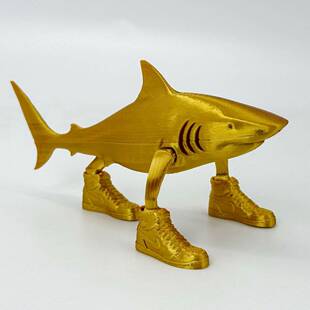 3d打印外国AI山海经变异金色穿鞋鲨鱼手办模型儿童礼物木棍人摆件