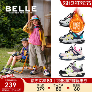 女童运动鞋 大童加绒鞋 秋冬新款 男童跑步鞋 儿童户外登山鞋 百丽童鞋