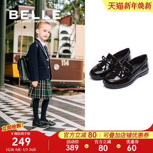 宝宝单鞋 百丽童鞋 英伦风软底中大童新款 儿童乐福鞋 秋冬 女童黑皮鞋