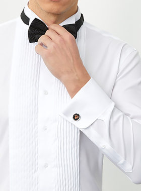 男装法式礼服衬衫男长袖纯棉白燕子翼领宴会结婚领结新郎正装衬衣