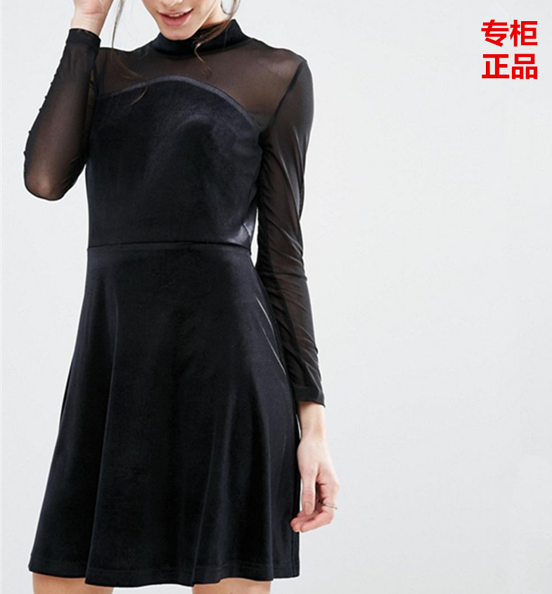 新款网纱拼接进口丝绒长袖性感拉丁舞蹈服显瘦小圆领练功服演出服