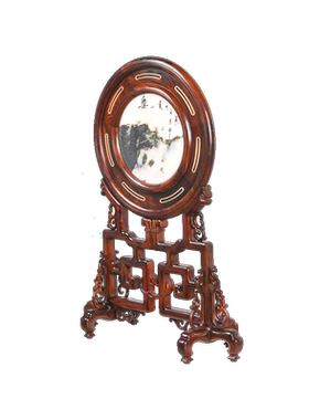 天纵大红酸枝嵌云石圆台屏