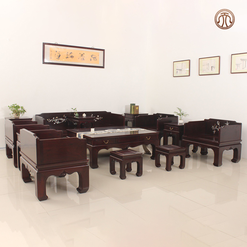 天纵赞比亚血檀明式嵌贝罗汉床十三件套家居中式实木客厅沙发组合