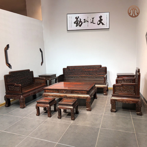 大红西番莲八件套雕花整装酸枝