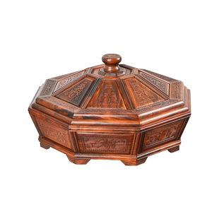 天纵大红酸枝雕花九格干果盘红木零食盒水果盘实木客厅茶几糖果盒