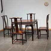 大红酸枝红木家具苏式 方餐桌 五件套休闲桌泡茶桌棋牌桌实木中式