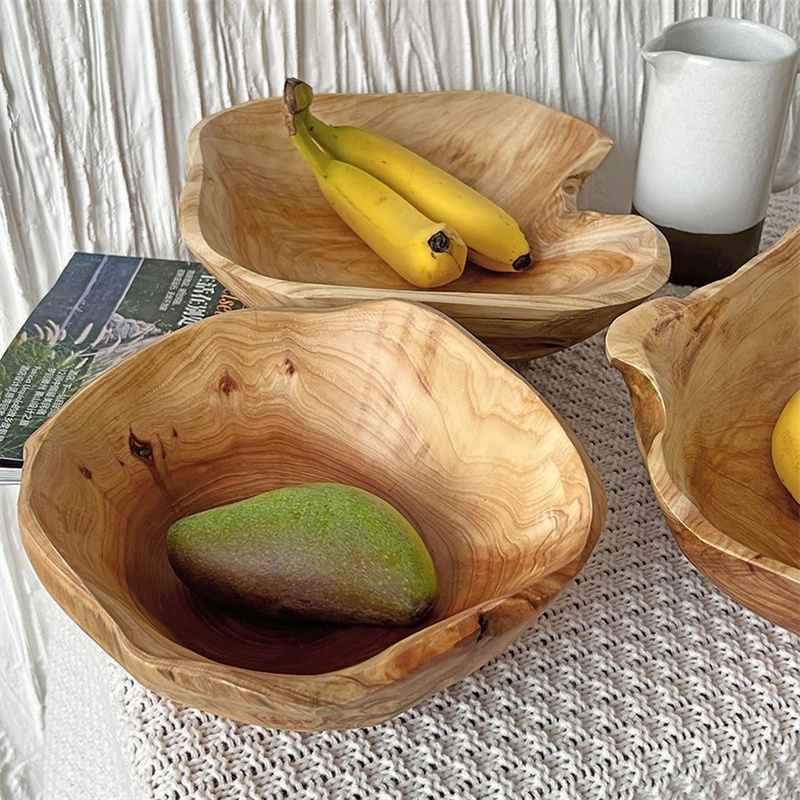 实木新款中式果盆创意家用木质餐厅李子柒同款和面盆不规则原木盘