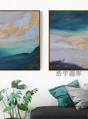 蓝色抽象风竖版办公室背景墙画