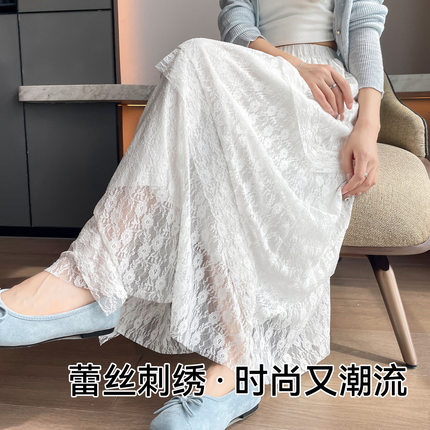 白色蕾丝蛋糕裙女春夏季2026新款高腰a字不规则半裙中长款半身裙
