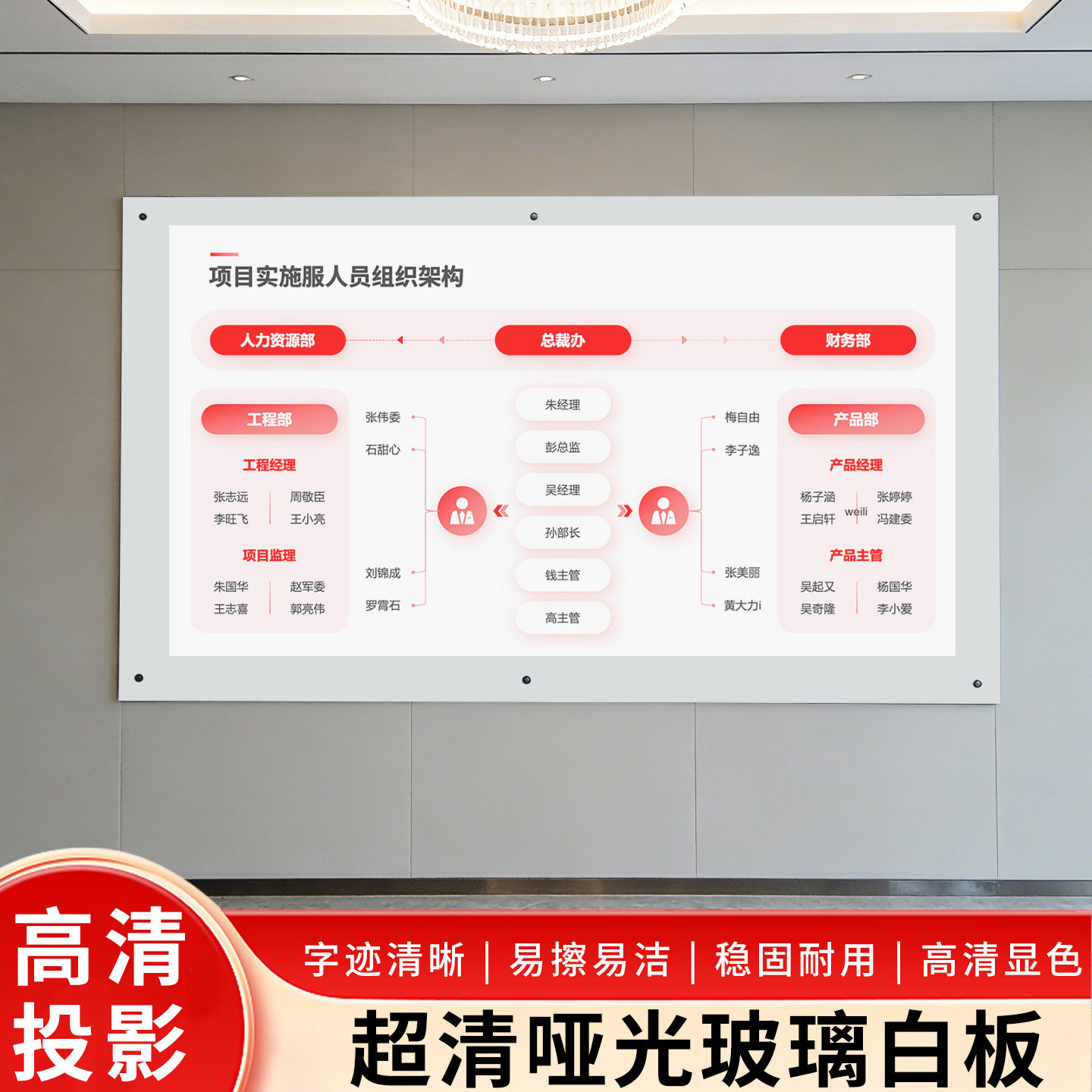 钢化磁性玻璃磁吸白板写字板家用儿童涂鸦黑板办公培训哑光投影板