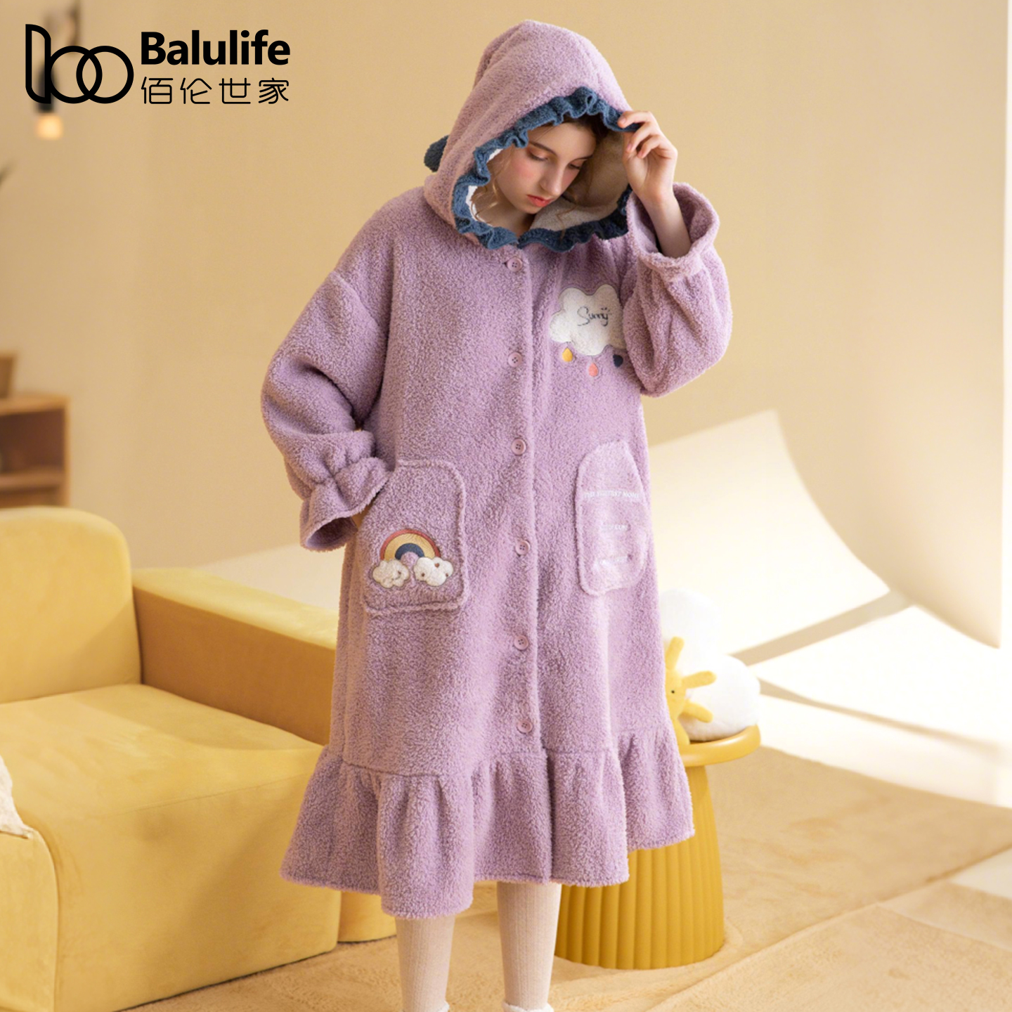 珊瑚绒睡袍中长款冬天厚度可外穿