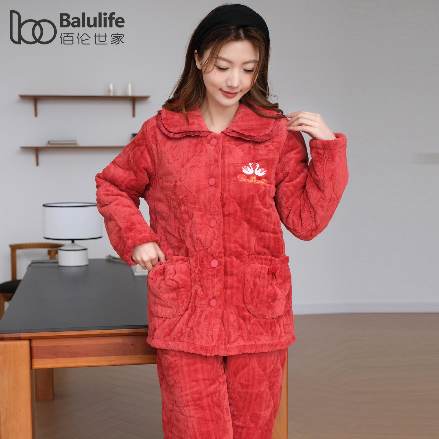 睡衣女士珊瑚绒加厚三层夹棉大红色本命年冬季加绒加厚家居服套装,女士内衣/男士内衣/家居服,睡衣/家居服套装,淘宝优惠券,粉丝福利购,淘宝优惠卷