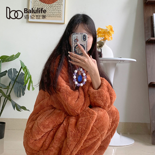 珊瑚绒睡衣女款睡袍夹棉三层加厚冬款2025新款法兰绒家居服套装