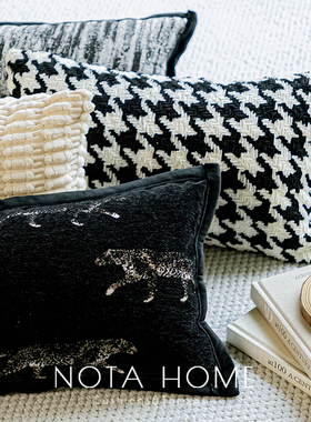 Ins风腰枕意式黑白千鸟格靠枕客厅沙发黑色猎豹抱枕现代简约枕套
