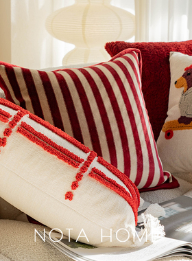 新年红色抱枕喜庆狗狗枕套北欧风条纹腰枕床头靠枕样板间超软方枕