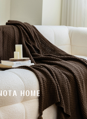 美拉德毛毯轻奢北欧风吊穗盖毯民宿床尾毯纯色针织搭毯棕咖沙发毯
