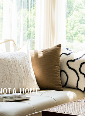 侘寂风抱枕套柔软毛绒抱枕纯色简约客厅沙发靠枕车载羊羔绒腰靠垫