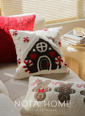 圣诞节抱枕节日喜庆靠枕红色毛绒枕套北欧风方枕新年新家软装腰枕