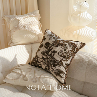 ins风抱枕套中古风刺绣抱枕棕色花朵方枕客厅沙发靠枕样板间腰枕