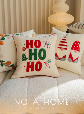 圣诞节抱枕白色可爱枕套新年软装腰枕客厅沙发靠枕北欧风方枕含芯