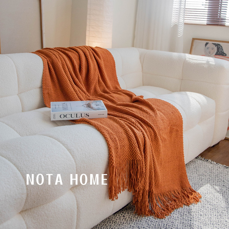 纯色针织毯侘寂风民宿床尾装饰毯