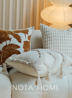 新中式抱枕簇绒刺绣枕套纯白色靠枕客厅沙发方枕车载高级感腰靠枕