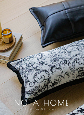 黑色皮质沙发抱枕千鸟格腰枕现代简约风靠枕意式轻奢靠垫客厅靠背