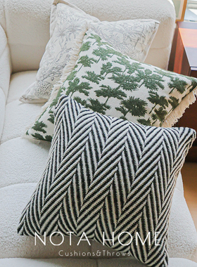 新中式抱枕绿色树叶枕套人字纹超软方枕民宿软装沙发靠垫车载靠枕