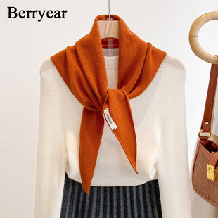 橘红色100%羊毛围巾女秋冬季保暖护颈围脖领巾三角巾披肩外搭头巾