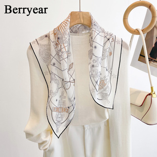 白色真丝丝巾小方巾女春季高级感乔其纱巾薄款桑蚕丝围巾生日礼物