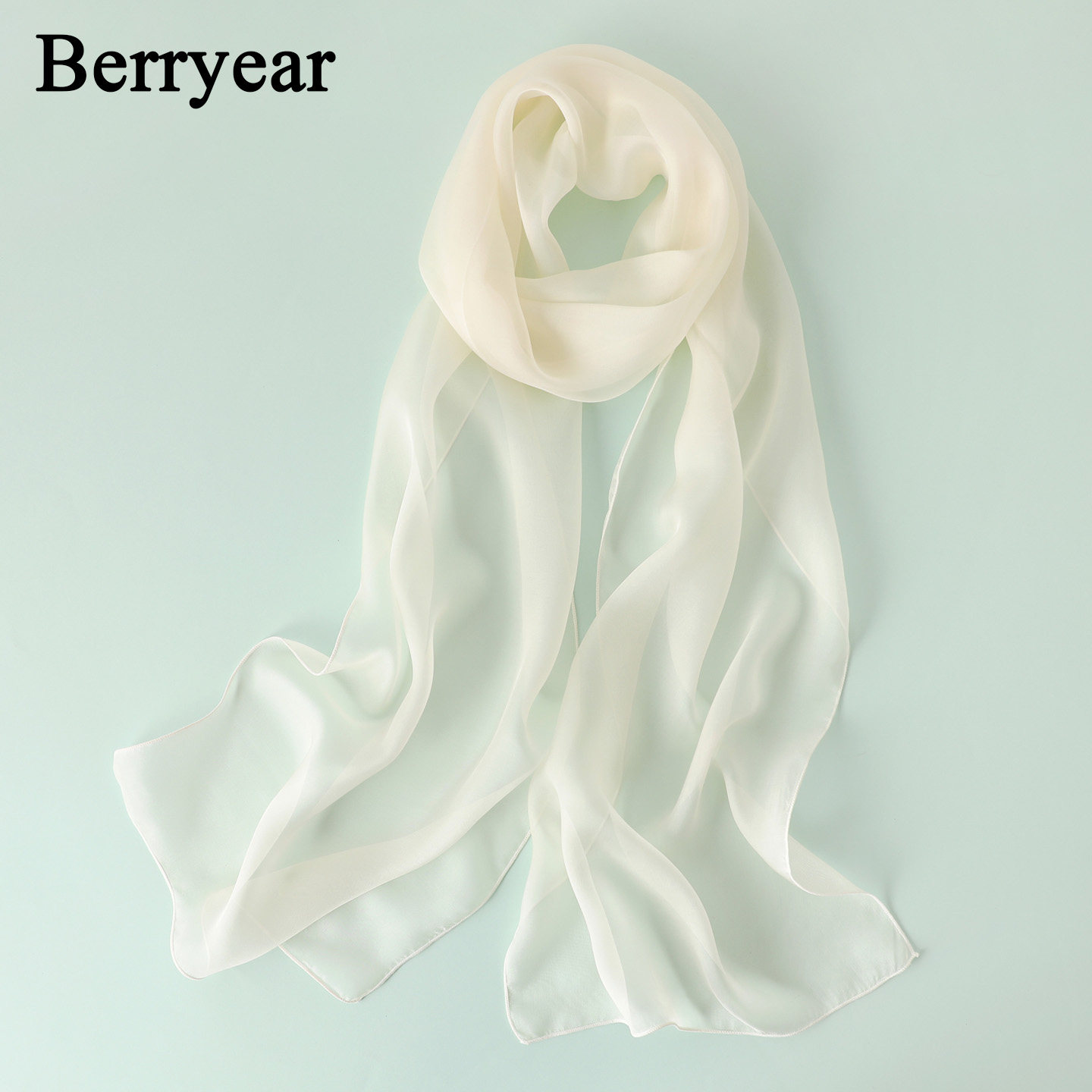 白色真丝丝巾小长条女春秋季百搭薄款纱巾护颈领巾100%桑蚕丝围巾