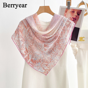 粉色真丝丝巾大方巾女夏季空调房披肩外搭高级感乔其纱桑蚕丝围巾