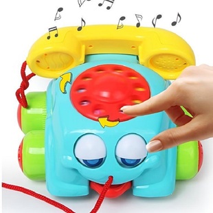 包邮拉线游戏电话机老式转盘拨号婴幼儿爬行拉绳车儿童益智玩具