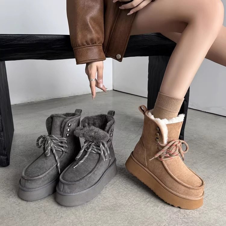 松糕底雪地靴女厚底高筒靴防滑耐磨棉靴东北加绒保暖皮毛一体靴,女鞋,时尚雪地靴,淘宝优惠券,粉丝福利购,淘宝优惠卷